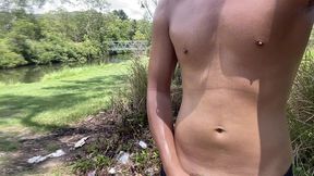 flash: soft dick cumshot near a bridge