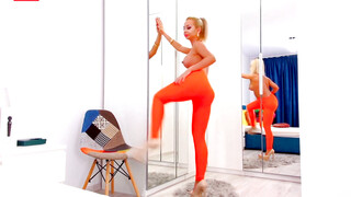 Moldovan Seductress Teases in Scorching Orange Leggings