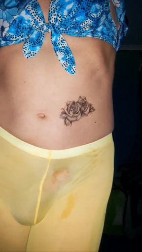 Playing in my yellow tights and wand