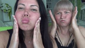 We puff out our cheeks and blow them out with different sounds FF