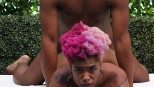 NetGirl - Hard ebony reverse cowgirl outdoors