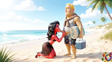 Abacaxi stuffs Moranguete screaming on the public beach bareback duo