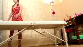 Teeny masseuse rides cock and plays with wet pussy