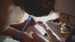 Drilling him at MEDIUM Speed! Bellybusting CBT makes mistress Happy!