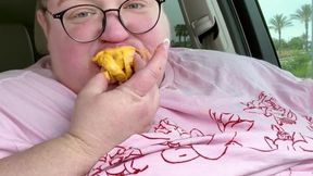 SSBBW Eats Messy Hot Dog in Car With Her Tits Out