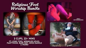 Religious Foot Worship Bundle: 3 Femdom Feet POV Videos ft OctoGoddess, Nun, Church Lady, Pantyhose Domination, Split Screen, Goddess Worship