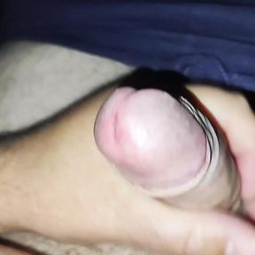 Close up jerking off uncut cock and cum