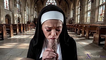 An old nun gave herself to a young monk and allowed him to cum inside her [AI]