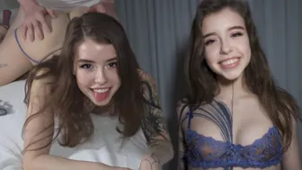 Petite tattooed brunette teen gets throatfucked hard in homemade video