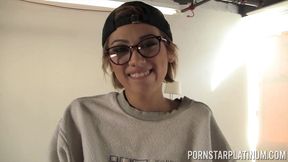 Petite Asian Pornstar Aubrey Luna Drops to Her Knees and Sucks a Big Cock