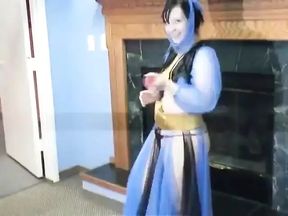 Chick in genie costume rams dildo in pussy