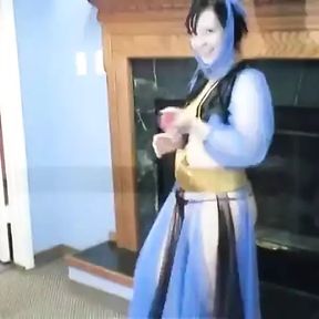 Chick in genie costume rams dildo in pussy