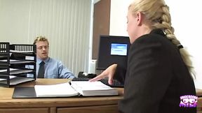 Office slutty boss rides biggest cock in her workplace