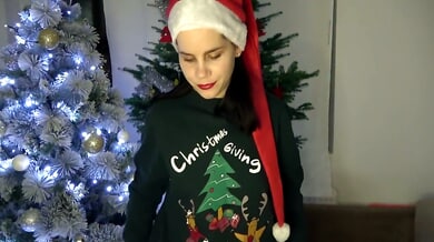 Serbian stepsister Anna gives a hot Christmas blowjob and takes double penetration with creampie