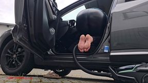 Mila in Birkenstock - Vacuuming Car with AEG