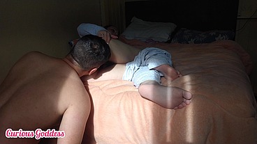 Curious Goddess - Pregnant blonde wife in pajamas, beautiful feet to suck, big ass and hairy pussy to fuck, licking her asshole handjob cum in feet soles part 5