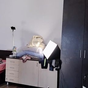 Sexy Latina Tries on and Cuts Clothes. Sexy Latina with Hairy