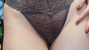 Lace panty try-on