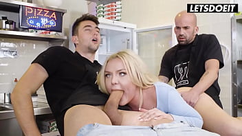StepMom Miss Jackson Fucked By Two Cocks At Pizzeria - LATINA MILF