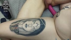 Blonde fucking a tattooed brunette'_s ass and getting milk in her mouth. complete