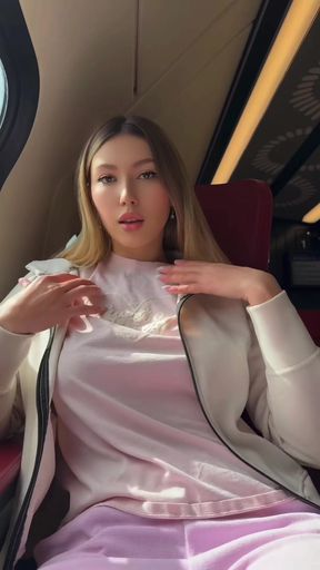 Naughty passenger exposes her tits on a crowded train