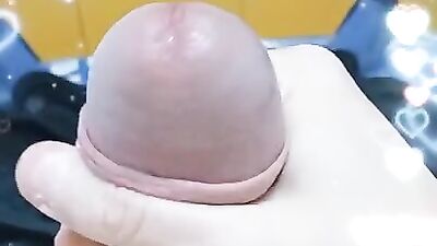 Close-up video of a chap stroking his thick schlong