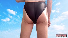 I masturbate in a women's competitive swimming swimsuit.