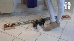 Christmas tree decorations under High Heels