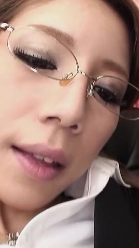 Japanese slim Secretary with glasses in Pantyhose seduce to Blowjob by her old Boss at Uncensored JAV   Clip 2