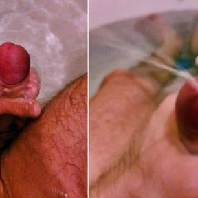 Low moans and shots of sperm from a beautiful big dick. Masturbation in the bathroom