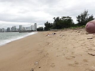 Hottie Can I Cum On Your Breasts? - Public Ramrod Flashing On The Beach