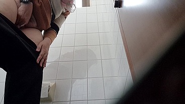 Farts in the public toilet and big pee before a walk