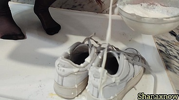 WET MESSY TOE SUCKING BLACK STOCKINGS WHIPPED CREAM SHOWER
