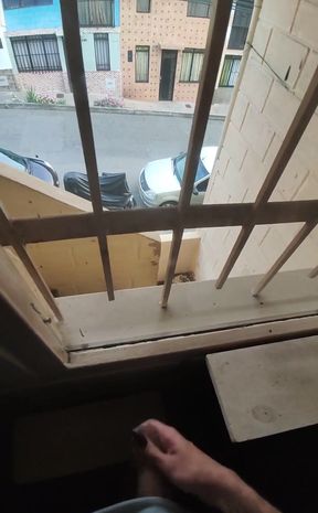 Morning jerk off in the window