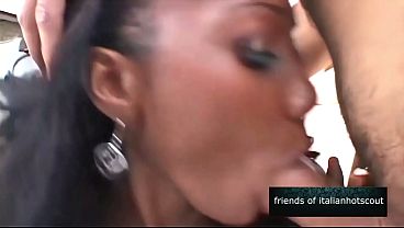 Sexy black girl gets double-teamed by hunks