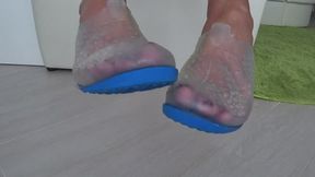 Wiggling my toes in clear rubber shoes POV