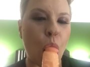 Milf  shows some of head game on dildo