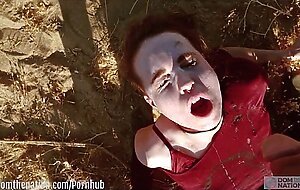 Pain slut plays with cum in her eyes and cum in her mouth, then drink piss and licks up the spillage