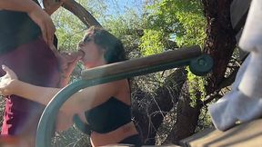 Random hot MILF with big tits gives me head in a park eating all of my cum