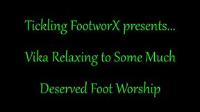 Vika Relaxing to Some Much Deserved Foot Worship