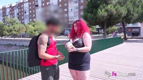 BBW Redhead Leia Saez Tries and Picks up Random Guy in Madrid!