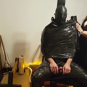 Foil Bondage Slave Part 2 - Cling Film Mummified and Edged to Madness