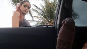 Hot chick gets rough handjob in public street scene!