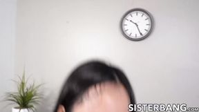 ”Petite & titty Asian Luna Mills jumps like crazy on her stepbros heavy shaft”