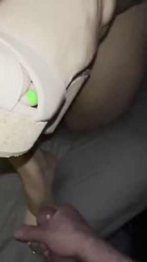 Cumshot on her Jimmy Choo heels, my reward for eating so well