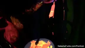 Tease and BTS with blacklight shower fun featuring Natasha Nice
