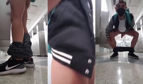 Chicago airport bathroom solo jack off till cum drips down my ankles