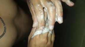 Hairy Slim Man Masturbates in the Shower at Home