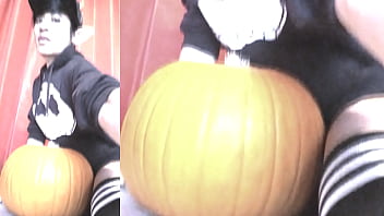 SFW Jon Arteen sexy twink emo femboy carves a Halloween pumpkin in his underwear Jack-o&#039_-Lantern