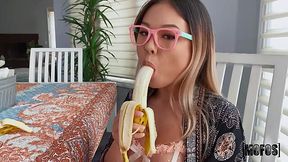 Asian cutie eats banana, sucks dick and gets Facial after quick sex
